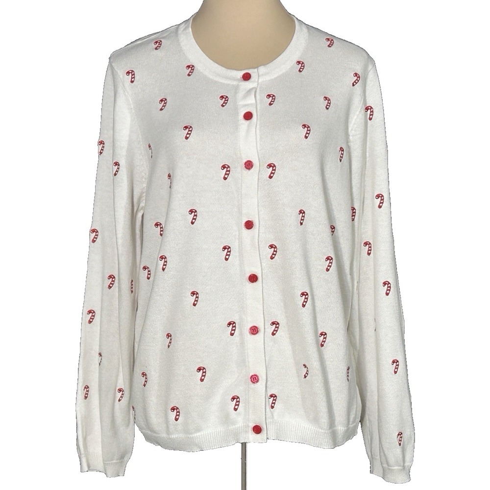 Catalog Favorites Women's Candy Cane Cardigan Sweater Christmas Holiday Size XL